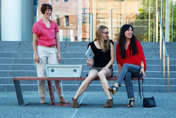 Solar powered benches for parks with built in solar charging station